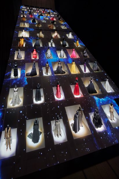 Large pyramidal staircase within Dior exhibition in Japan