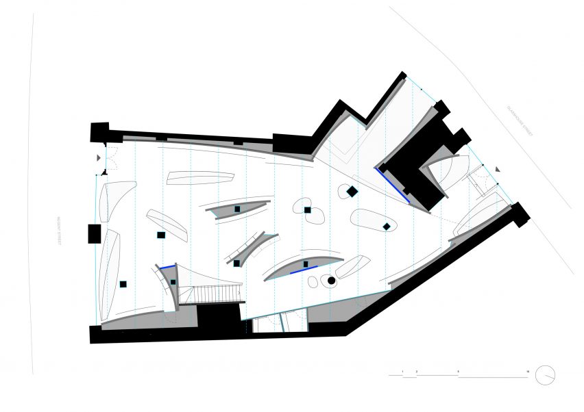 Floor plan of the 66 Degrees North clothing store by Gonzalez Haase AAS