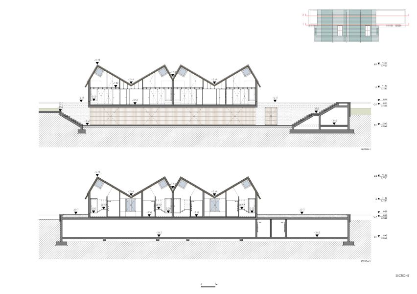 Long sections, Quinta da Faísca apartments by Carlos Castanheira