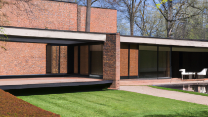 red brick mies van der rohe family home generated by AI software Dall E 2