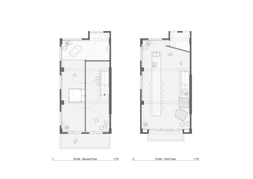 Lower and upper floor plans of the Fishmarket studio by Ab Rogers Design