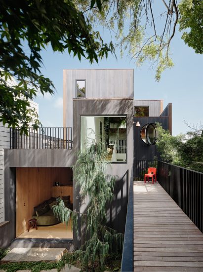 Bridge over garden at Hosono House in San Francisco