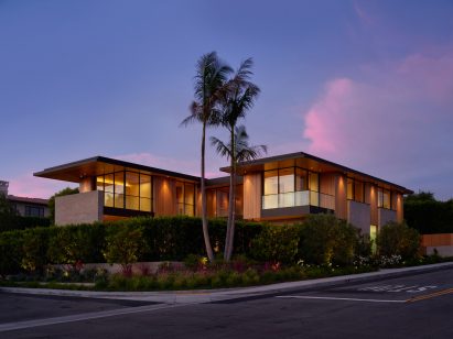 Night view of Scalloped Concrete House