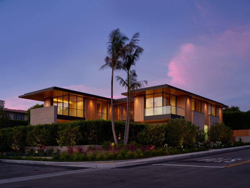 Night view of Scalloped Concrete House