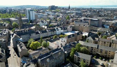 Aerial view of Simon Square apartments by Fraser/Livingstone