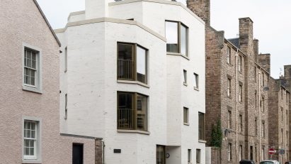 Exterior of Simon Square apartments by Fraser/Livingstone