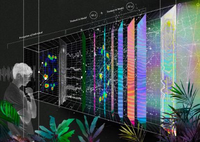 Visualisation showing interior with digital panels