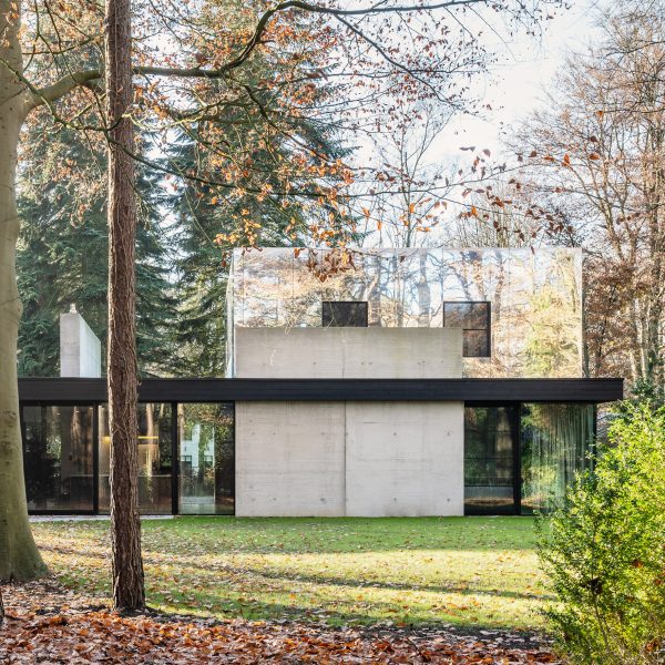 Two-storey house in a forest with mirror-clad upper level