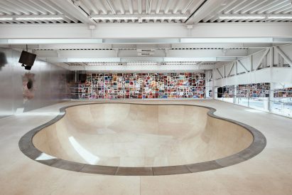 The Supreme Los Angeles store features a fully floating skate bowl inside, pictured here