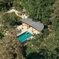 Aerial view of Surrey pool house by Surman Weston