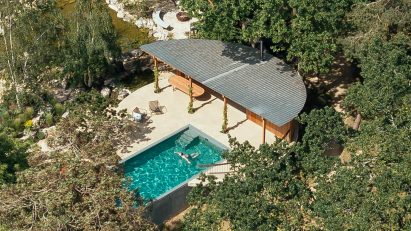 Aerial view of Surrey pool house by Surman Weston
