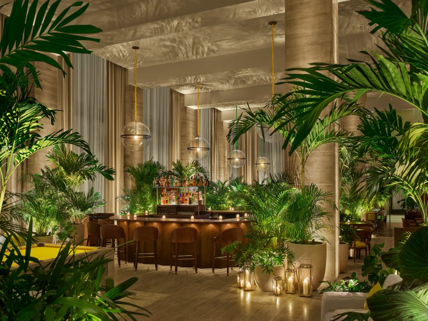 Lobby bar surrounded by plants