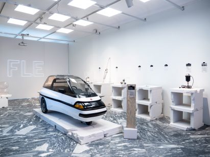 Three-wheeled electric car called Ellert on display at Designmuseum Demark