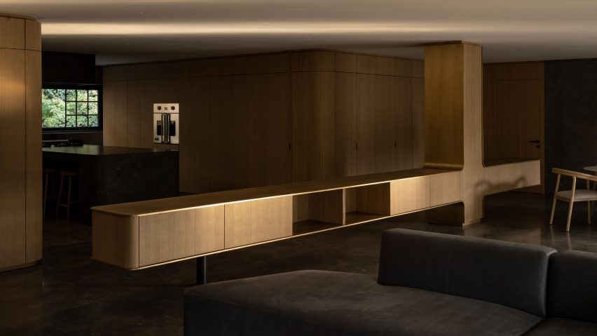 Cruciform oak cabinet at Loma Residence