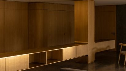 Cruciform oak cabinet at Loma Residence