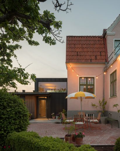 Patio area outside of Timjan Villa in Sweden