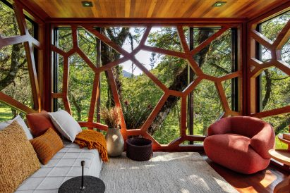 Living space within treehouse in Brazil