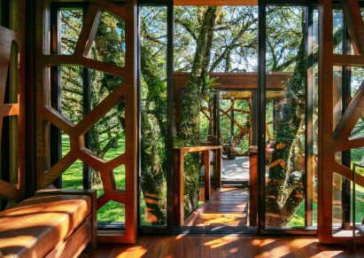 Wooden interior of treehouse in Brazil by Studio MEMM