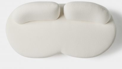 White seating on white background from above