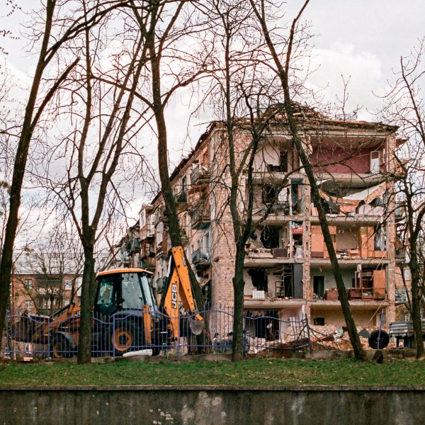 Damaged building in Ukraine