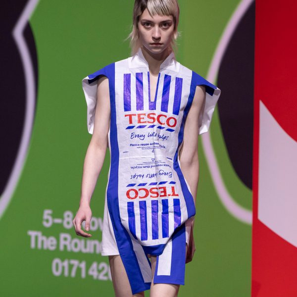 JW Anderson Tesco carrier bag at London Fashion Week