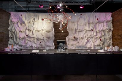 Wall made from dress shirts at Underbar bar at Stockholm Design Week