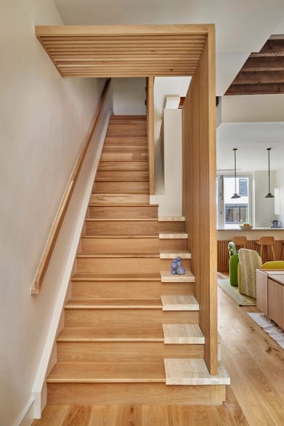 Staircase enclosed by slatted screen