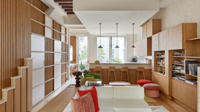 Japanese-influenced living room at Warren Street Townhouse