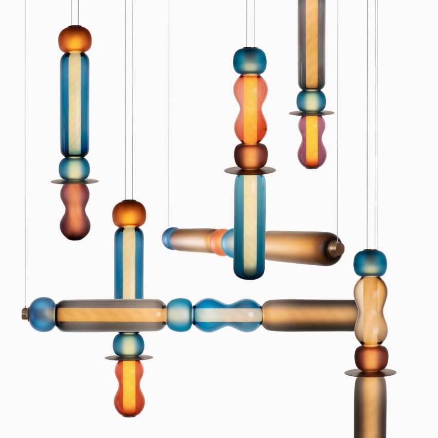 Photograph of vertical and horizontal light bars on white background