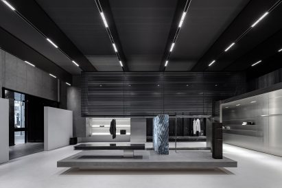 Mixed material display stands in store design by WGNB