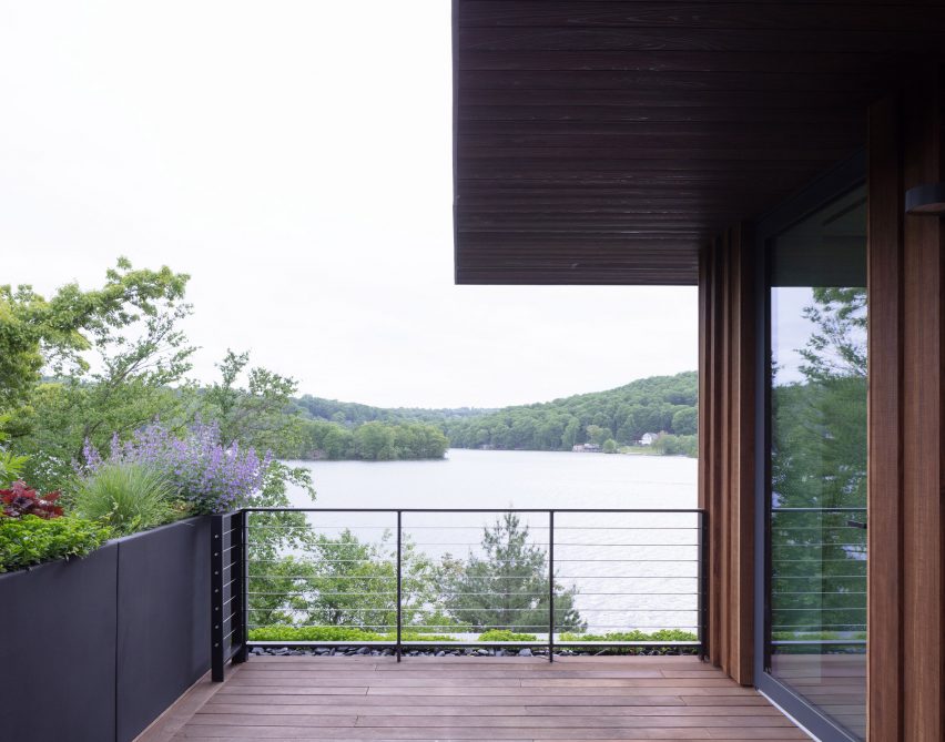Outdoor terrace overlooking a lake