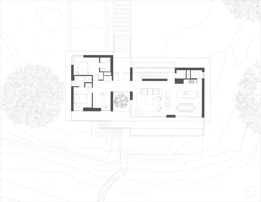 Ground floor plan of the lake house in Connecticut by Worrell Yeung