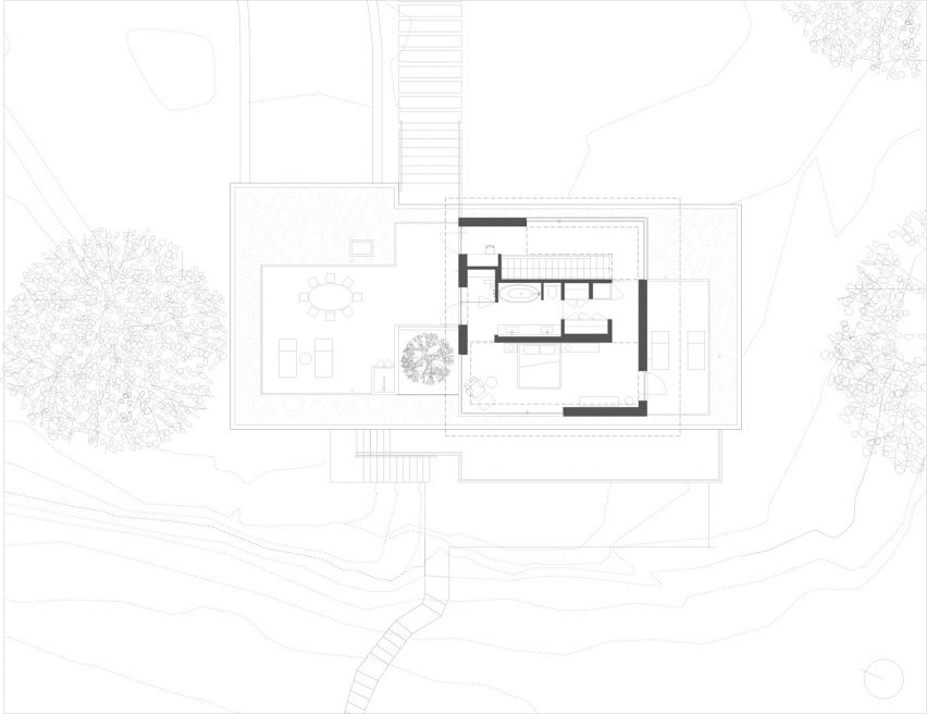 Second floor plan of the lake house in Connecticut by Worrell Yeung