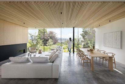 Polished concrete floors in living space of Yield House in Vancouver