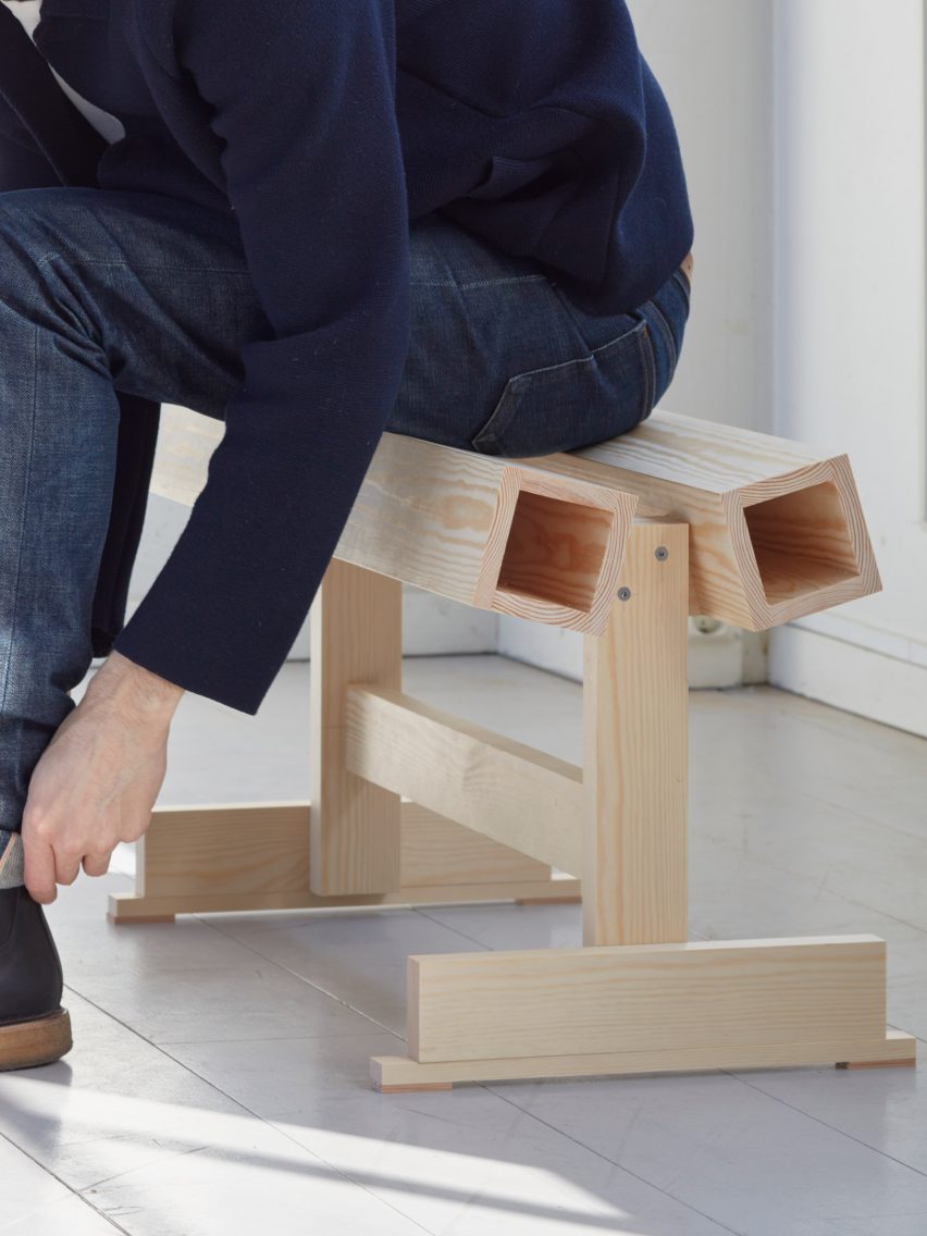 Protoype version of Ypsilon, a bench designed by Daniel Rybakken for Vestre