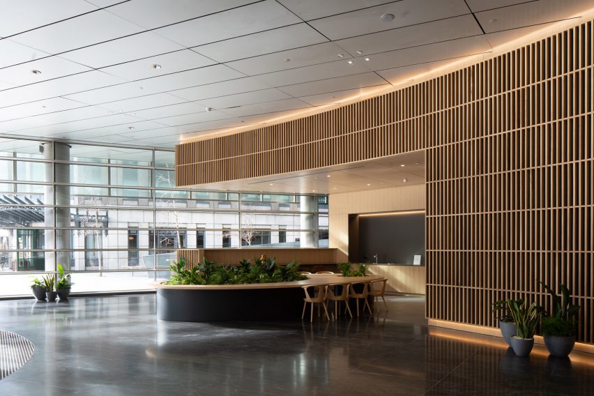 Timber pavilion inside 10 Exchange Square