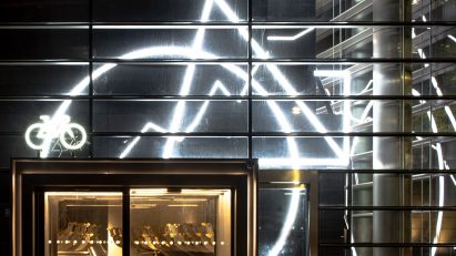Neon bike sign at 10 Exchange Square