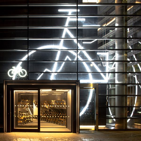Neon bike sign at 10 Exchange Square