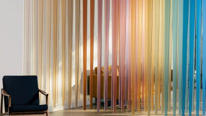 3form's 2023 Color Collection displayed in hanging strips