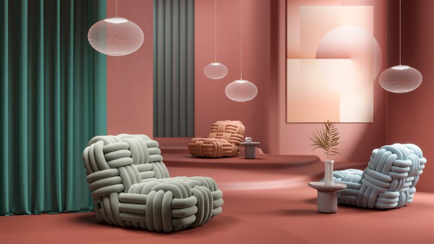 Photos of colourful fabric chairs