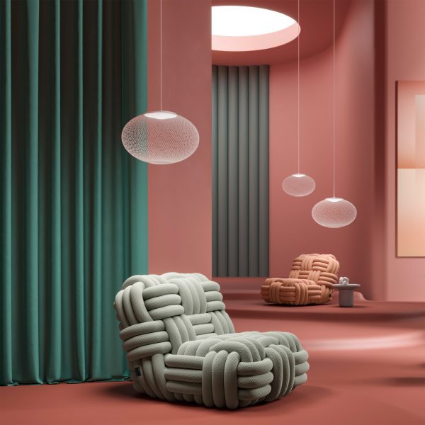 Photos of colourful fabric chairs