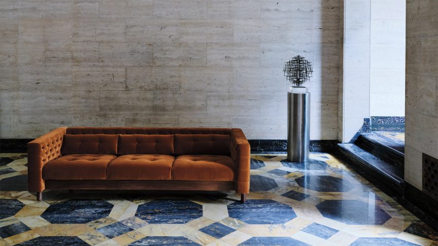 Photo of a brown velvet sofa