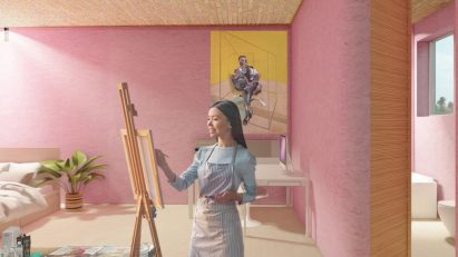Render of a room featuring pink walls