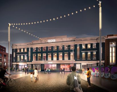 Front of BBC Birmingham by Glenn Howells Architects
