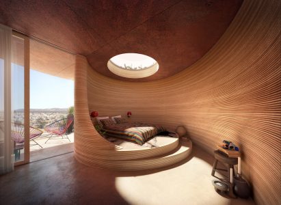 Interior of 3D printed hotel structure