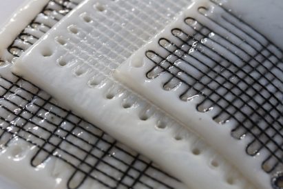 Bacterial cellulose growing on a thread framework