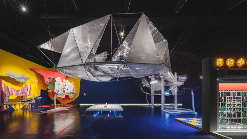 Blueprint Beijing exhibition with hanging installations