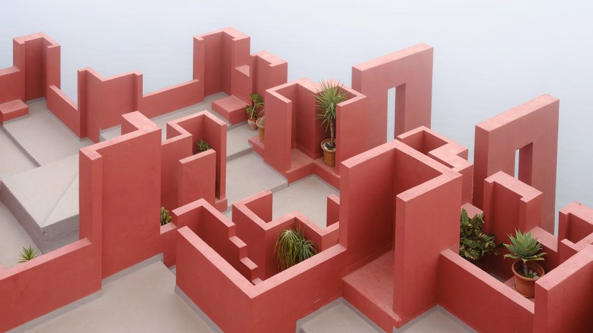 Muralla Roja from above in fog
