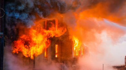 Stock image of a building fire