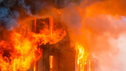 Stock image of a building fire
